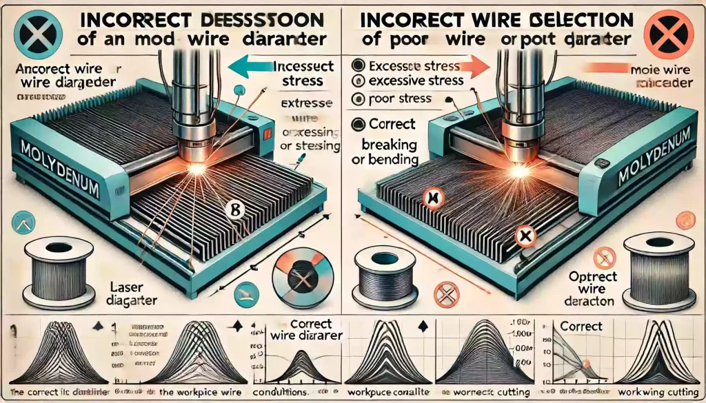a picture of Incorrect diameter selection of the molybdenum wire for cutting workpieces